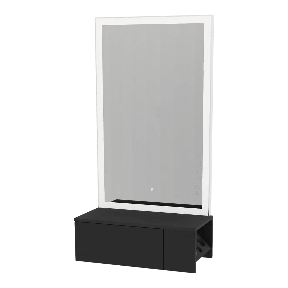 Glo Wall Mount Styling Station with Concealed Appliance Holder and Silver Rectangle Glo Mirror - Kaemark