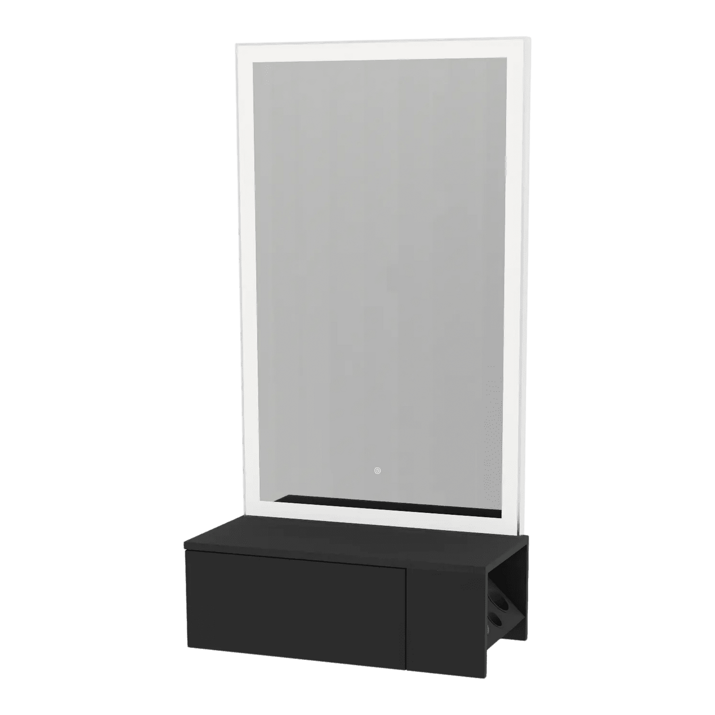 Glo Wall Mount Styling Station with Concealed Appliance Holder and Silver Rectangle Glo Mirror - Kaemark