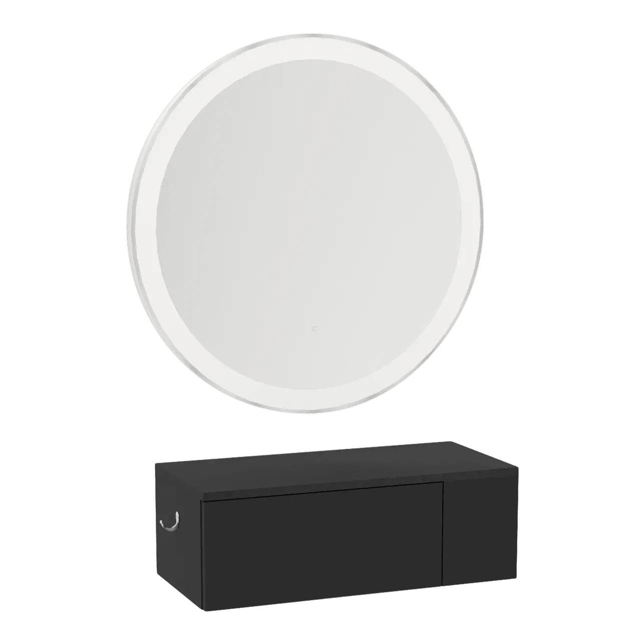Glo Wall Mount Styling Station with Concealed Appliance Holder and Silver Round Glo Mirror - Kaemark