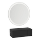 Glo Wall Mount Styling Station with Concealed Appliance Holder and Silver Round Glo Mirror - Kaemark