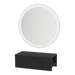 Glo Wall Mount Styling Station with Concealed Appliance Holder and Silver Round Glo Mirror - Kaemark