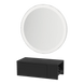 Glo Wall Mount Styling Station with Concealed Appliance Holder and Silver Round Glo Mirror - Kaemark