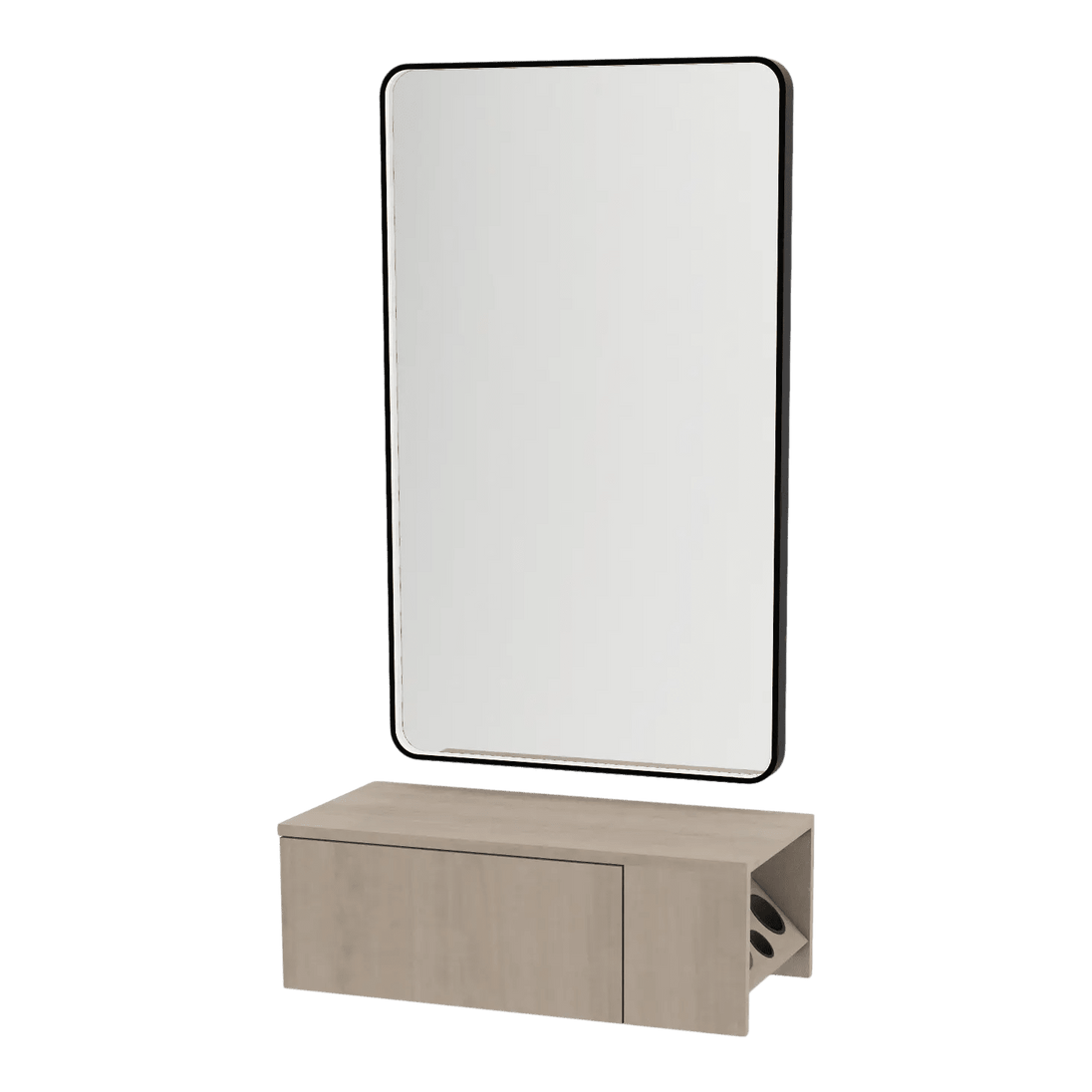 Glo Wall Mount Styling Station with Concealed Appliance Holder and Black Rectangle Westin Mirror - Kaemark