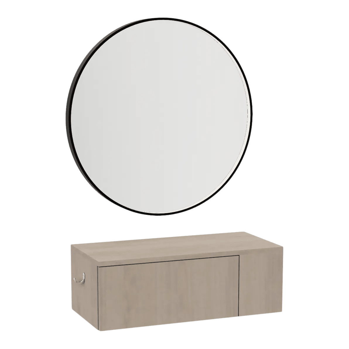 Glo Wall Mount Styling Station with Concealed Appliance Holder and Black Round Westin Mirror - Kaemark