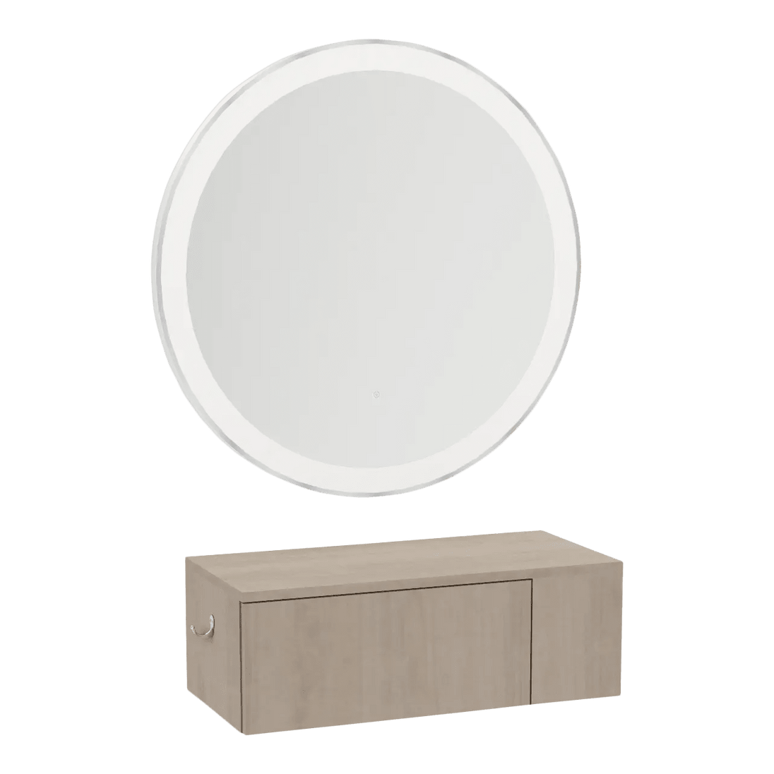 Glo Wall Mount Styling Station with Concealed Appliance Holder and Silver Round Glo Mirror - Kaemark