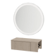 Glo Wall Mount Styling Station with Concealed Appliance Holder and Silver Round Glo Mirror - Kaemark