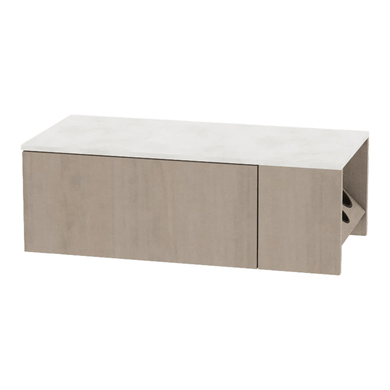 Glo Wall Mount Styling Station with Concealed Appliance Holder and Solid Surface Countertop (Cabinet Only) - Kaemark
