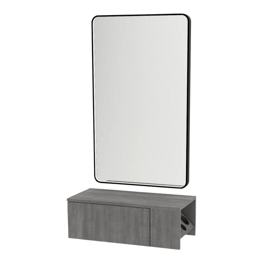 Glo Wall Mount Styling Station with Concealed Appliance Holder and Black Rectangle Westin Mirror - Kaemark