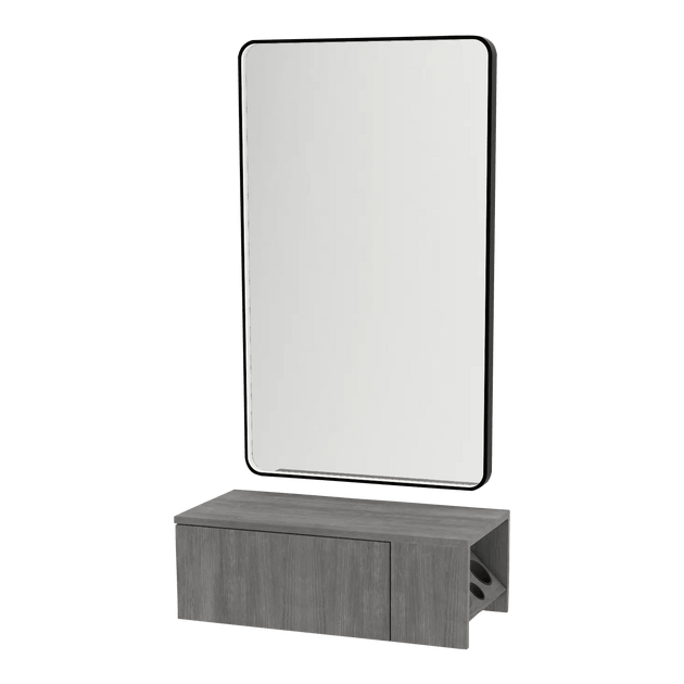 Glo Wall Mount Styling Station with Concealed Appliance Holder and Black Rectangle Westin Mirror - Kaemark