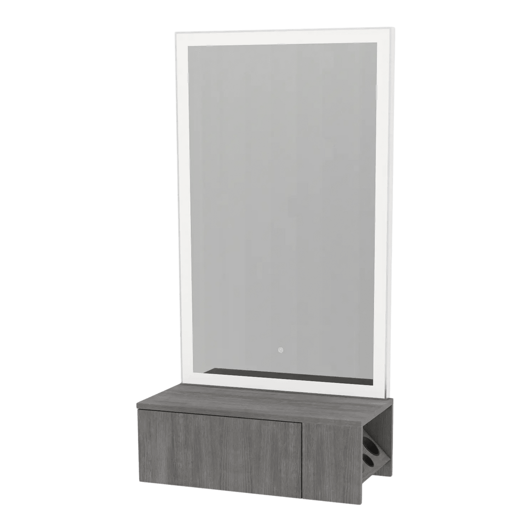 Glo Wall Mount Styling Station with Concealed Appliance Holder and Silver Rectangle Glo Mirror - Kaemark