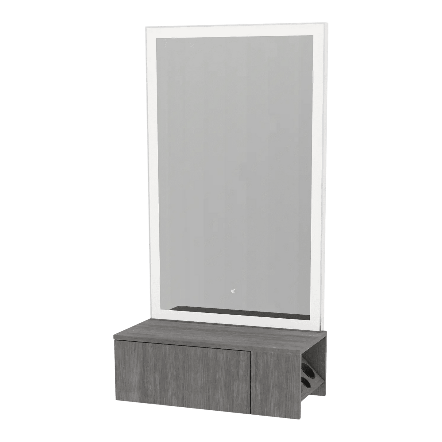 Glo Wall Mount Styling Station with Concealed Appliance Holder and Silver Rectangle Glo Mirror - Kaemark