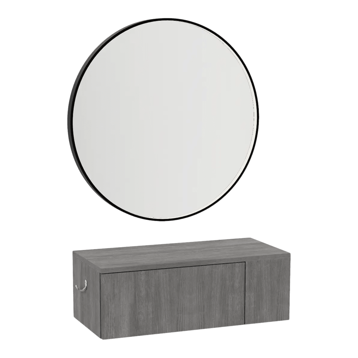 Glo Wall Mount Styling Station with Concealed Appliance Holder and Black Round Westin Mirror - Kaemark
