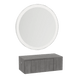 Glo Wall Mount Styling Station with Concealed Appliance Holder and Silver Round Glo Mirror - Kaemark