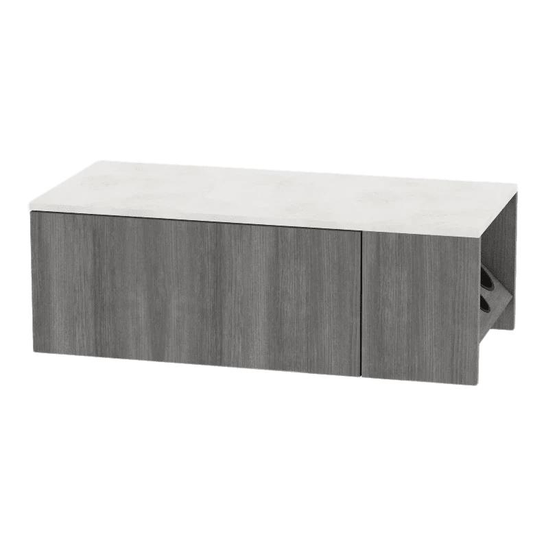 Glo Wall Mount Styling Station with Concealed Appliance Holder and Solid Surface Countertop (Cabinet Only) - Kaemark