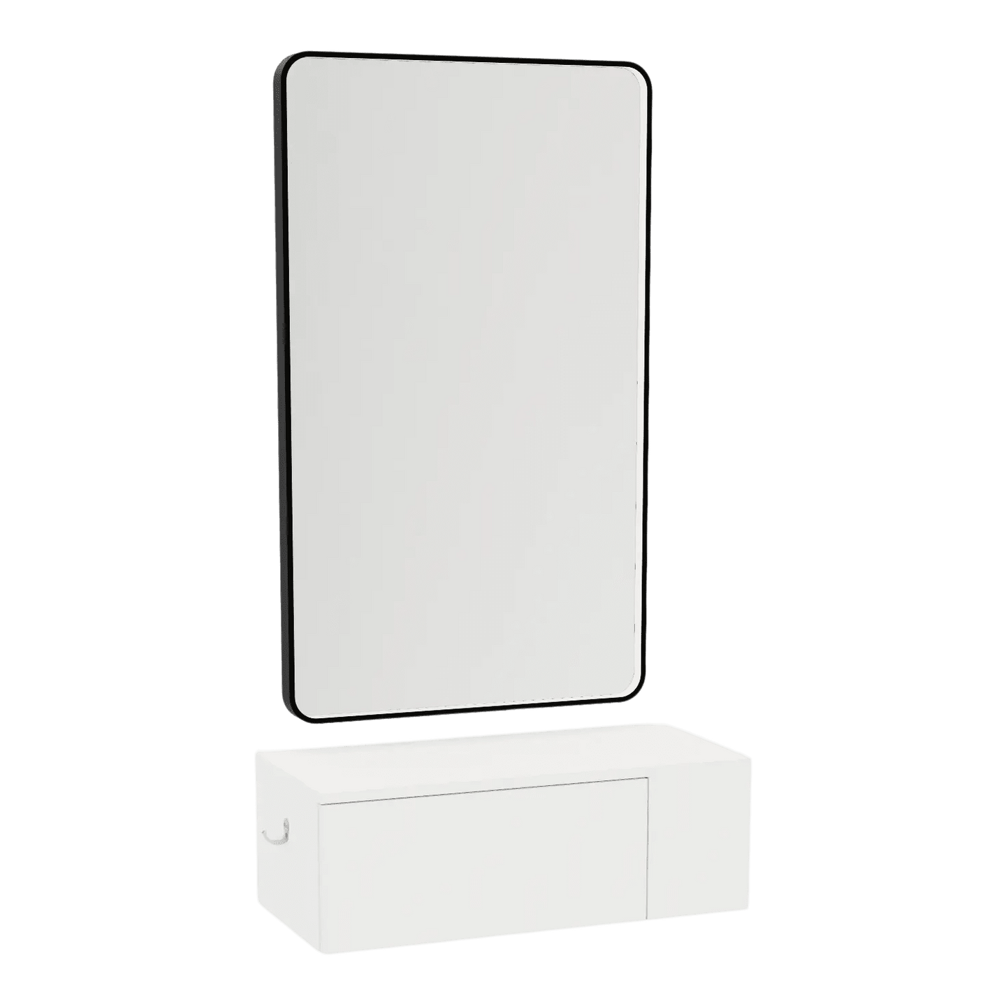 Glo Wall Mount Styling Station with Concealed Appliance Holder and Black Rectangle Westin Mirror - Kaemark