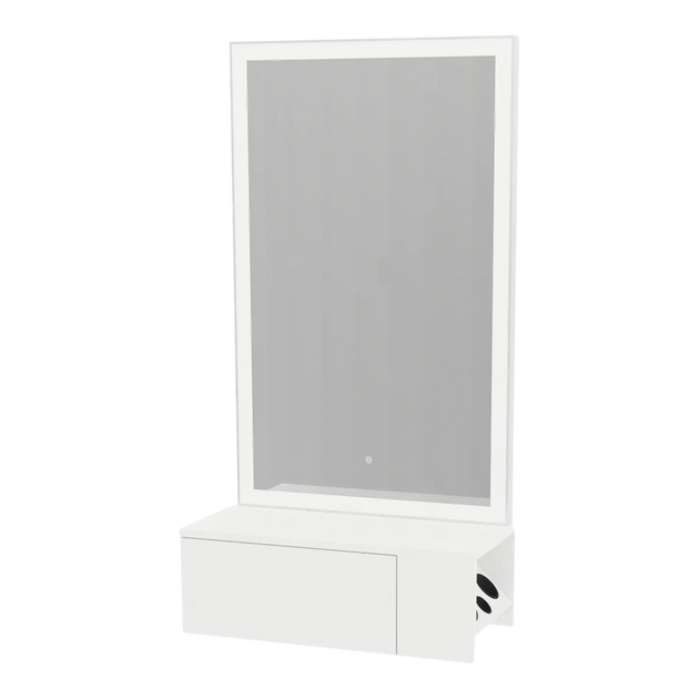 Glo Wall Mount Styling Station with Concealed Appliance Holder and Silver Rectangle Glo Mirror - Kaemark