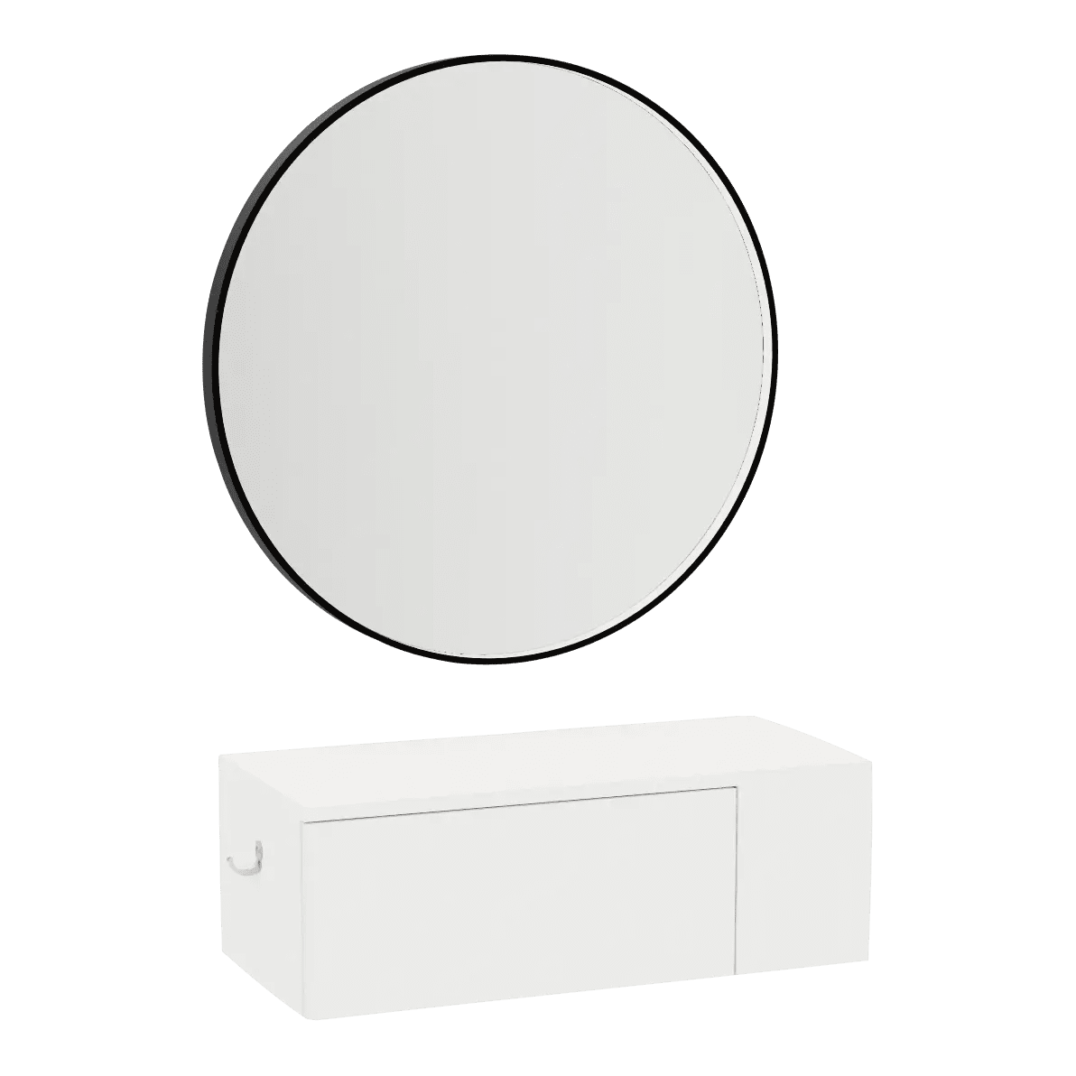 Glo Wall Mount Styling Station with Concealed Appliance Holder and Black Round Westin Mirror - Kaemark
