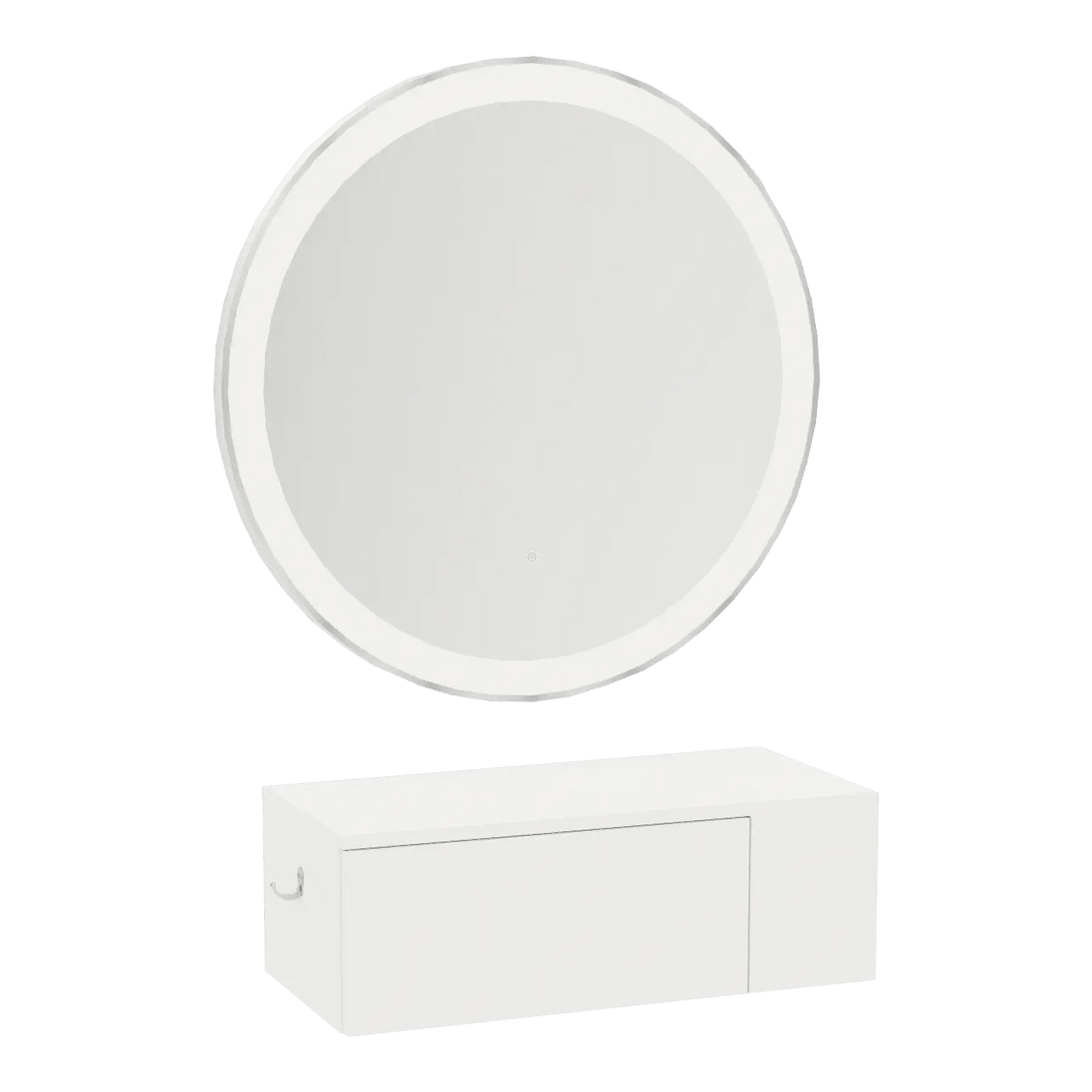 Glo Wall Mount Styling Station with Concealed Appliance Holder and Silver Round Glo Mirror - Kaemark