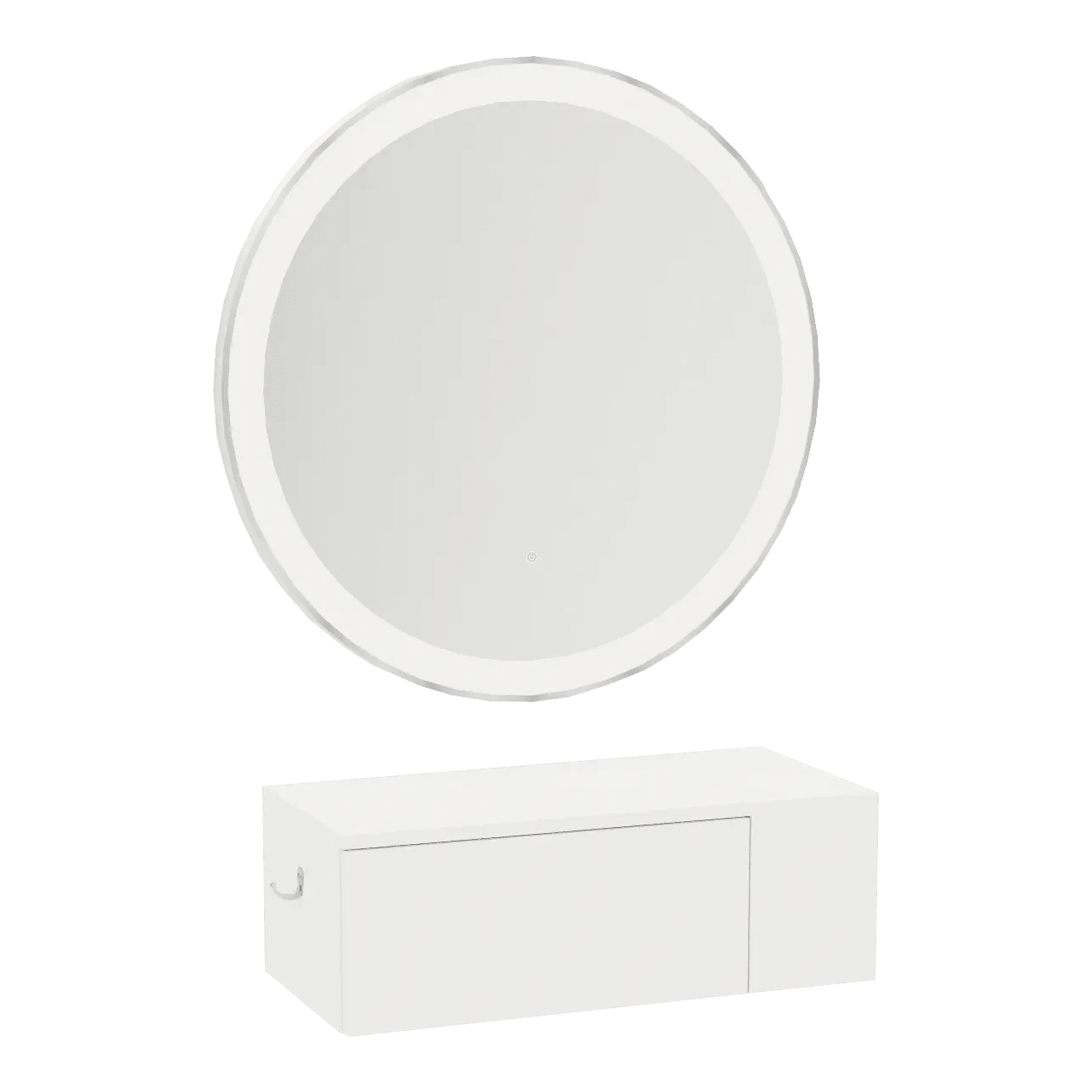Glo Wall Mount Styling Station with Concealed Appliance Holder and Silver Round Glo Mirror - Kaemark