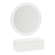 Glo Wall Mount Styling Station with Concealed Appliance Holder and Silver Round Glo Mirror - Kaemark