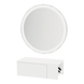 Glo Wall Mount Styling Station with Concealed Appliance Holder and Silver Round Glo Mirror - Kaemark