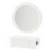 Glo Wall Mount Styling Station with Concealed Appliance Holder and Silver Round Glo Mirror - Kaemark