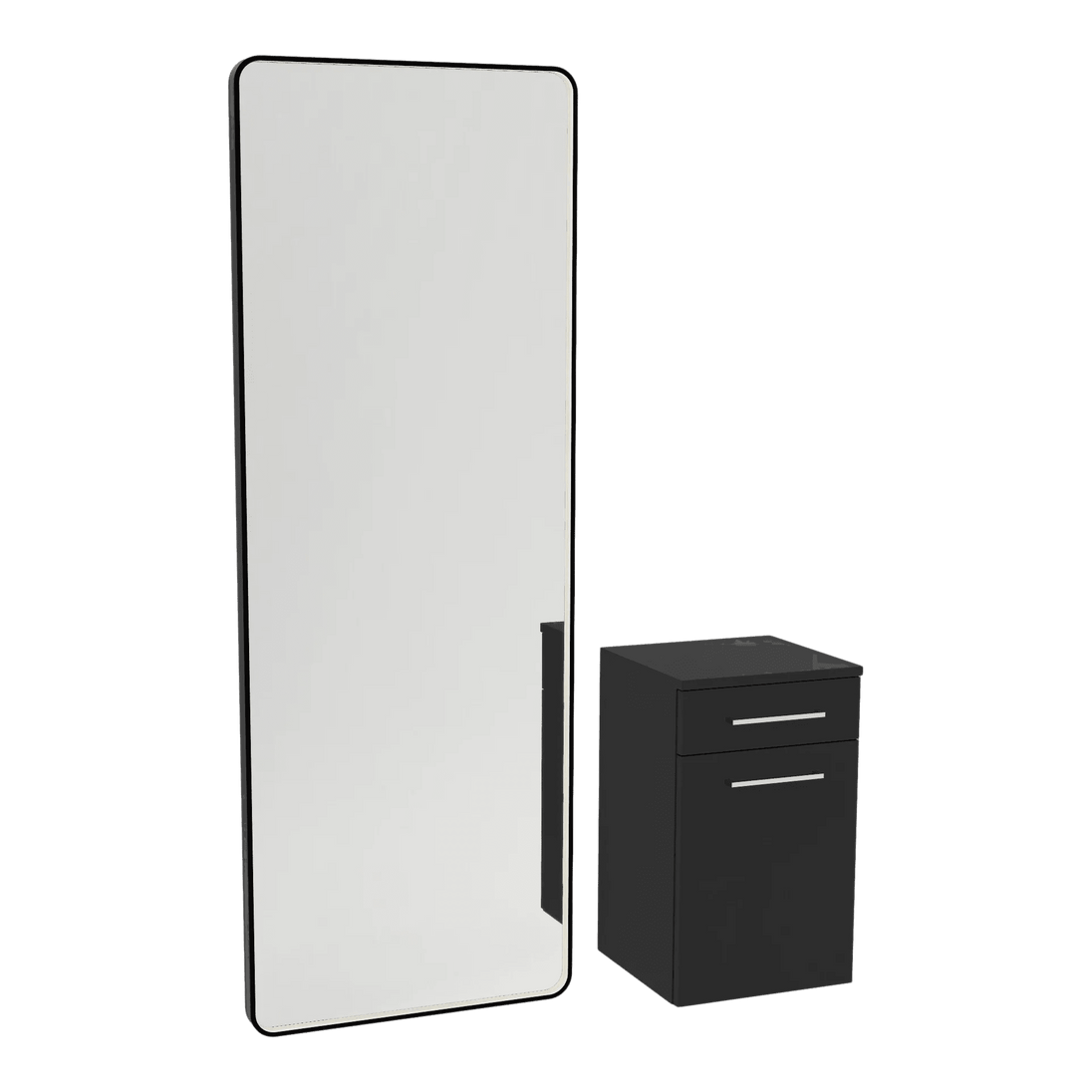 Glo Wall Mount Styling Station with Tilt-out Appliance Holder and Black Full-Length Rectangle Westin Mirror - Kaemark