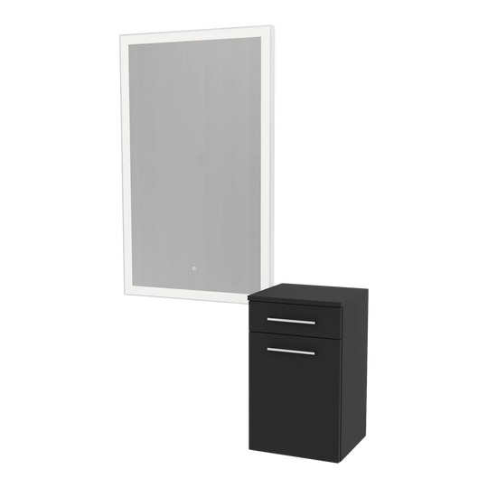 Glo Wall Mount Styling Station with Tilt-out Appliance Holder and Silver Rectangle Glo Mirror - Kaemark