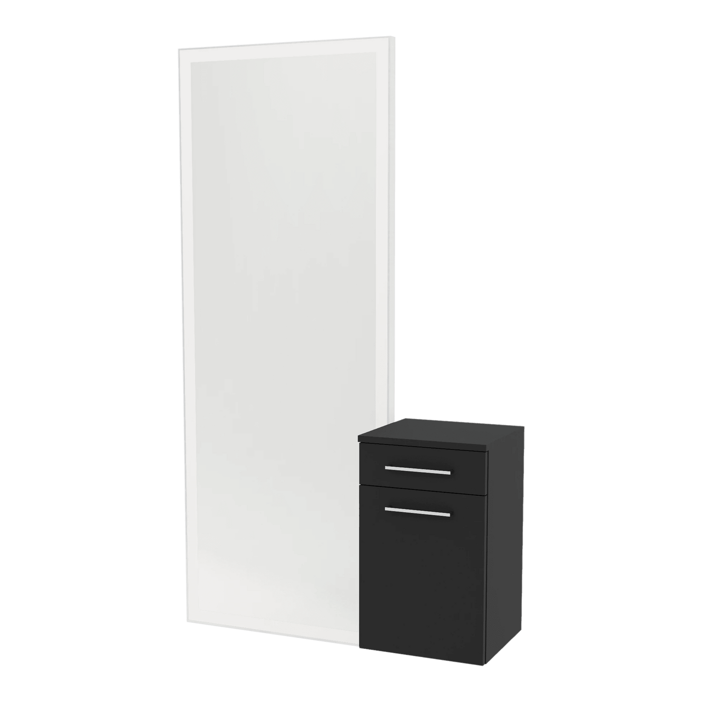 Glo Wall Mount Styling Station with Tilt-out Appliance Holder and Silver Full-Length Rectangle Glo Mirror - Kaemark