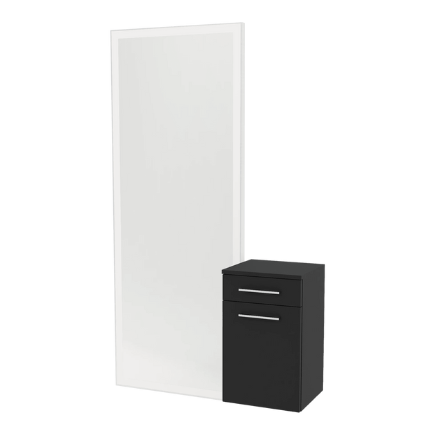Glo Wall Mount Styling Station with Tilt-out Appliance Holder and Silver Full-Length Rectangle Glo Mirror - Kaemark