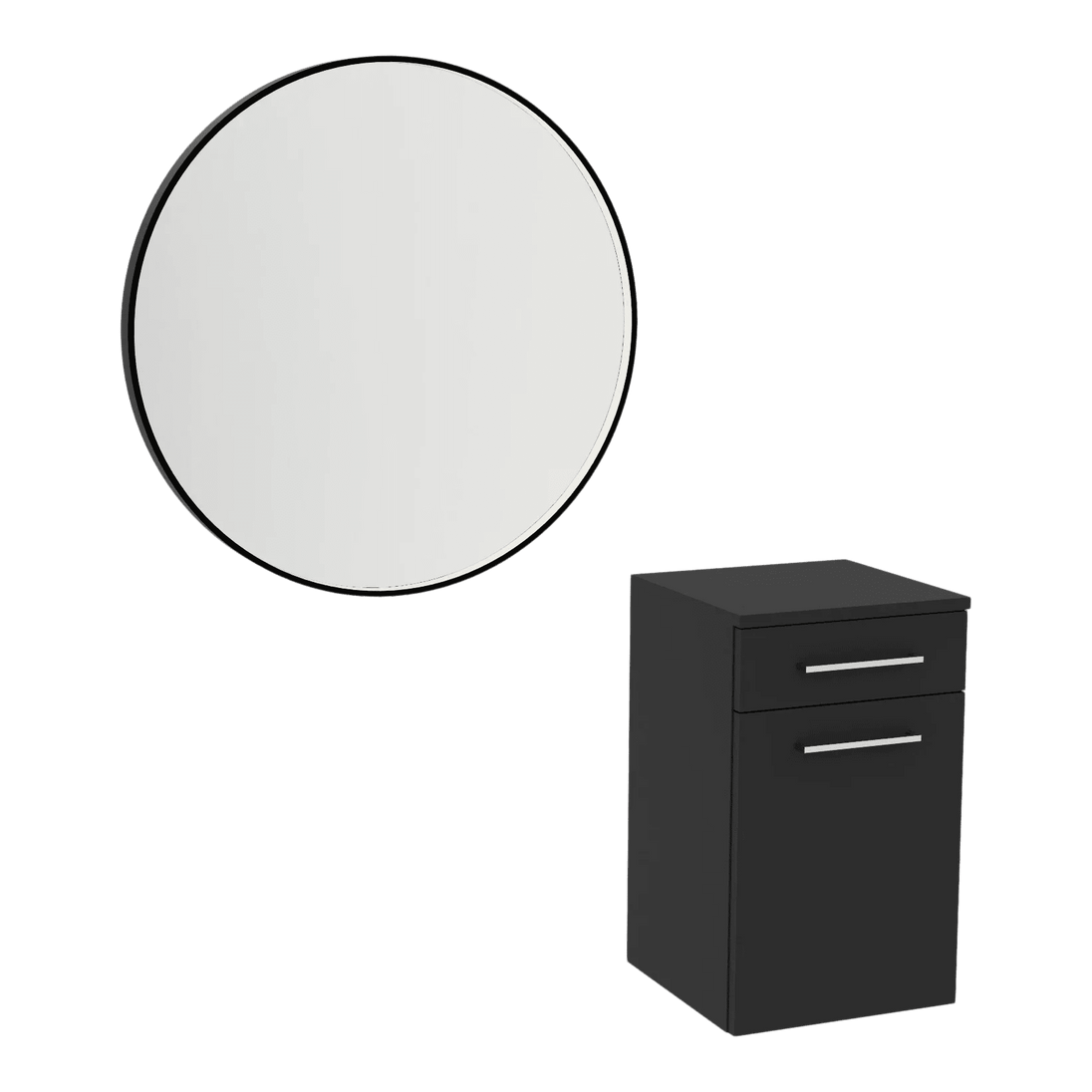 Glo Laminate Wall Mount Styling Station with Tilt-Out Appliance Holder and Westin Round Mirror - Kaemark