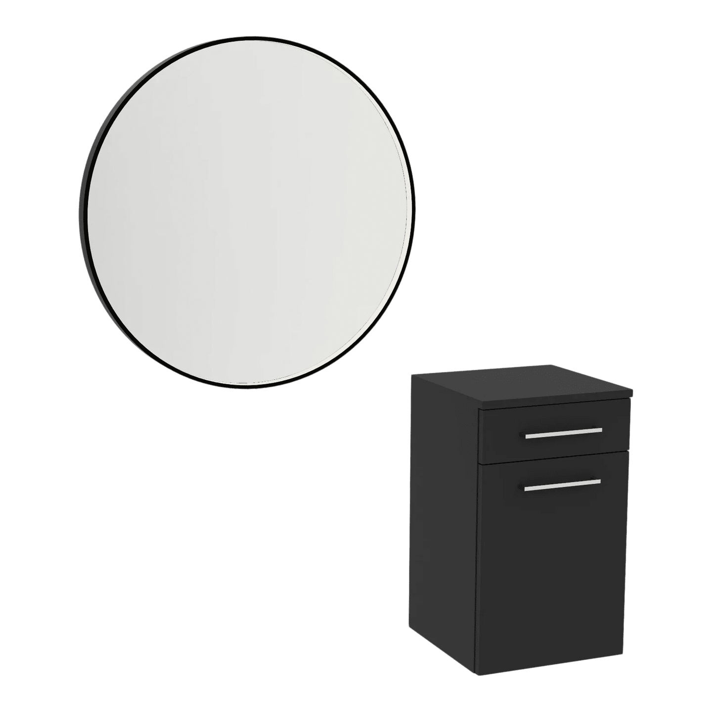 Glo Laminate Wall Mount Styling Station with Tilt-Out Appliance Holder and Westin Round Mirror - Kaemark