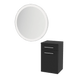 Glo Wall Mount Styling Station with Tilt-out Appliance Holder and Silver Round Glo Mirror - Kaemark