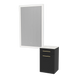 Glo Wall Mount Styling Station with Tilt-out Appliance Holder, Solid Surface Countertop, and Silver Rectangle Glo Mirror - Kaemark