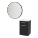 Glo Wall Mount Styling Station with Tilt-out Appliance Holder, Solid Surface Countertop, and Black Round Westin Mirror - Kaemark