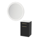 Glo Wall Mount Styling Station with Tilt-out Appliance Holder, Solid Surface Countertop, and Silver Round Glo Mirror - Kaemark