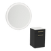 Glo Wall Mount Styling Station with Tilt-out Appliance Holder, Solid Surface Countertop, and Silver Round Glo Mirror - Kaemark