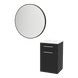 Glo Wall Mount Styling Station with Tilt-out Appliance Holder, Solid Surface Countertop, and Black Round Westin Mirror - Kaemark
