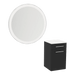 Glo Wall Mount Styling Station with Tilt-out Appliance Holder, Solid Surface Countertop, and Silver Round Glo Mirror - Kaemark