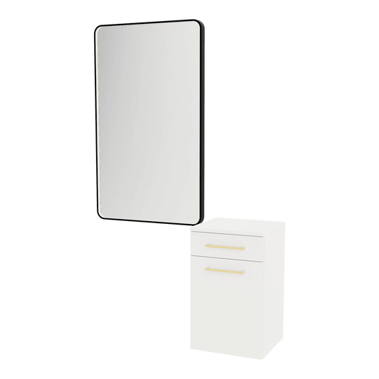 Glo Wall Mount Styling Station with Tilt-out Appliance Holder and Black Rectangle Westin Mirror - Kaemark