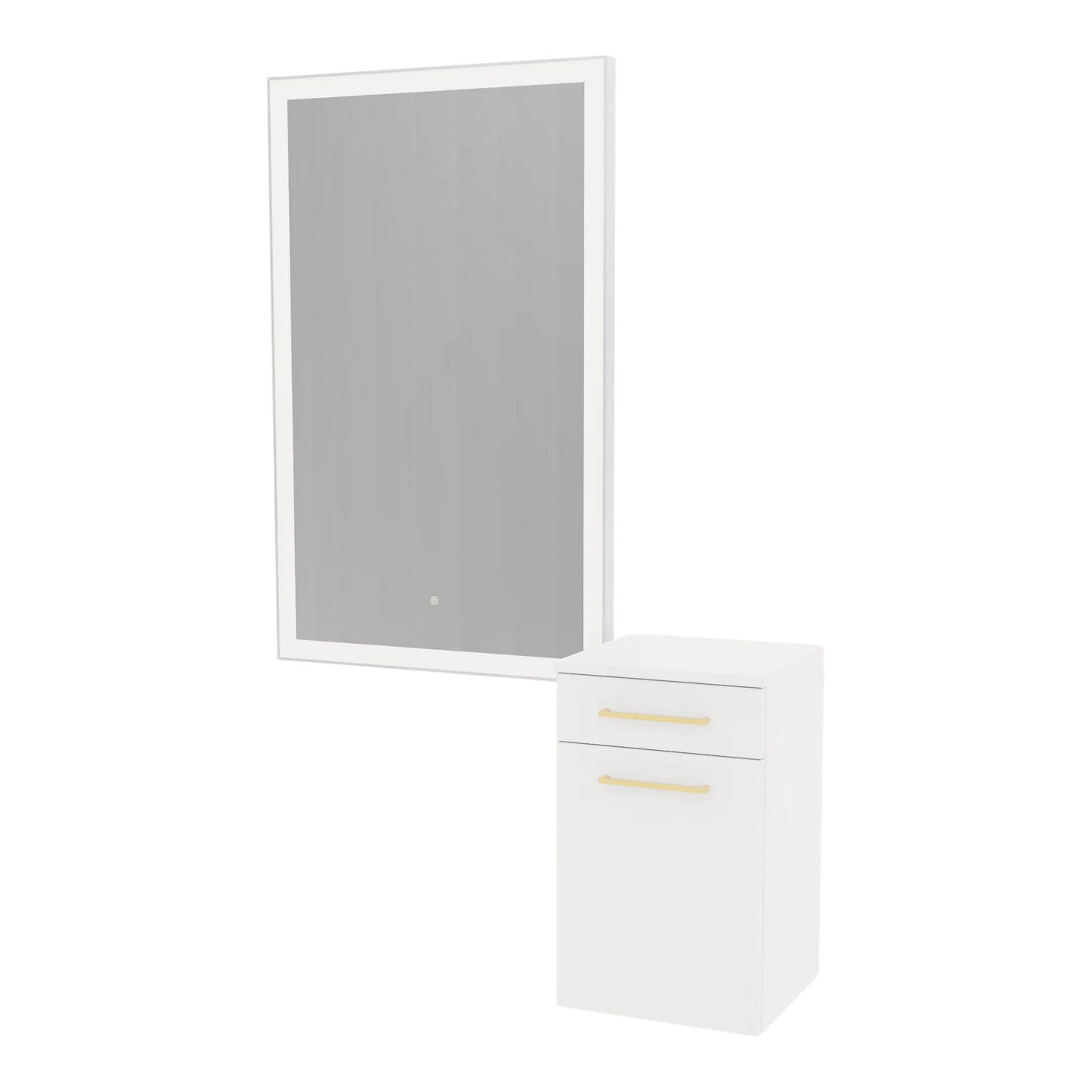 Glo Wall Mount Styling Station with Tilt-out Appliance Holder and Silver Rectangle Glo Mirror - Kaemark