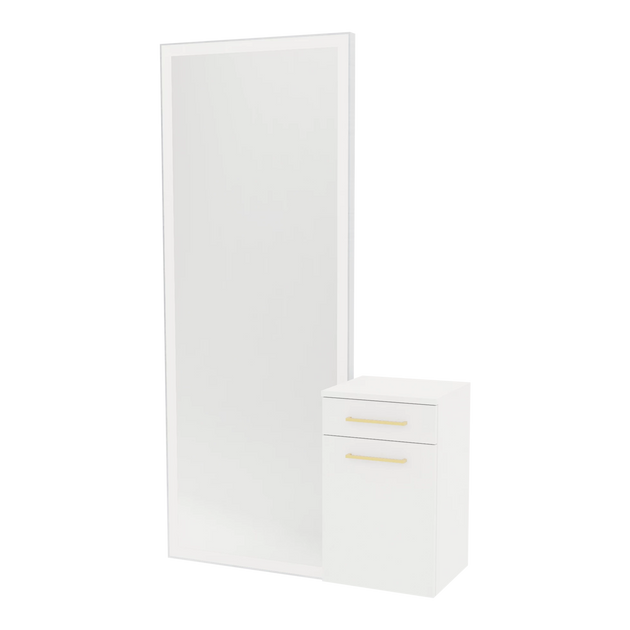 Glo Wall Mount Styling Station with Tilt-out Appliance Holder and Silver Full-Length Rectangle Glo Mirror - Kaemark