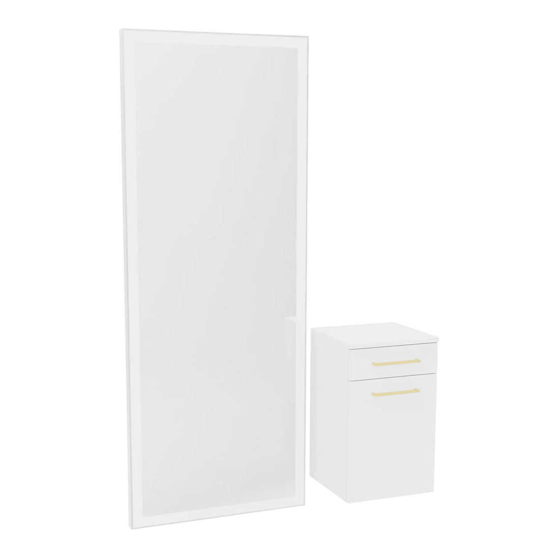 Glo Wall Mount Styling Station with Tilt-out Appliance Holder and Silver Full-Length Rectangle Glo Mirror - Kaemark