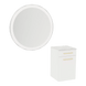 Glo Wall Mount Styling Station with Tilt-out Appliance Holder, Solid Surface Countertop, and Silver Round Glo Mirror - Kaemark