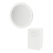 Glo Wall Mount Styling Station with Tilt-out Appliance Holder, Solid Surface Countertop, and Silver Round Glo Mirror - Kaemark