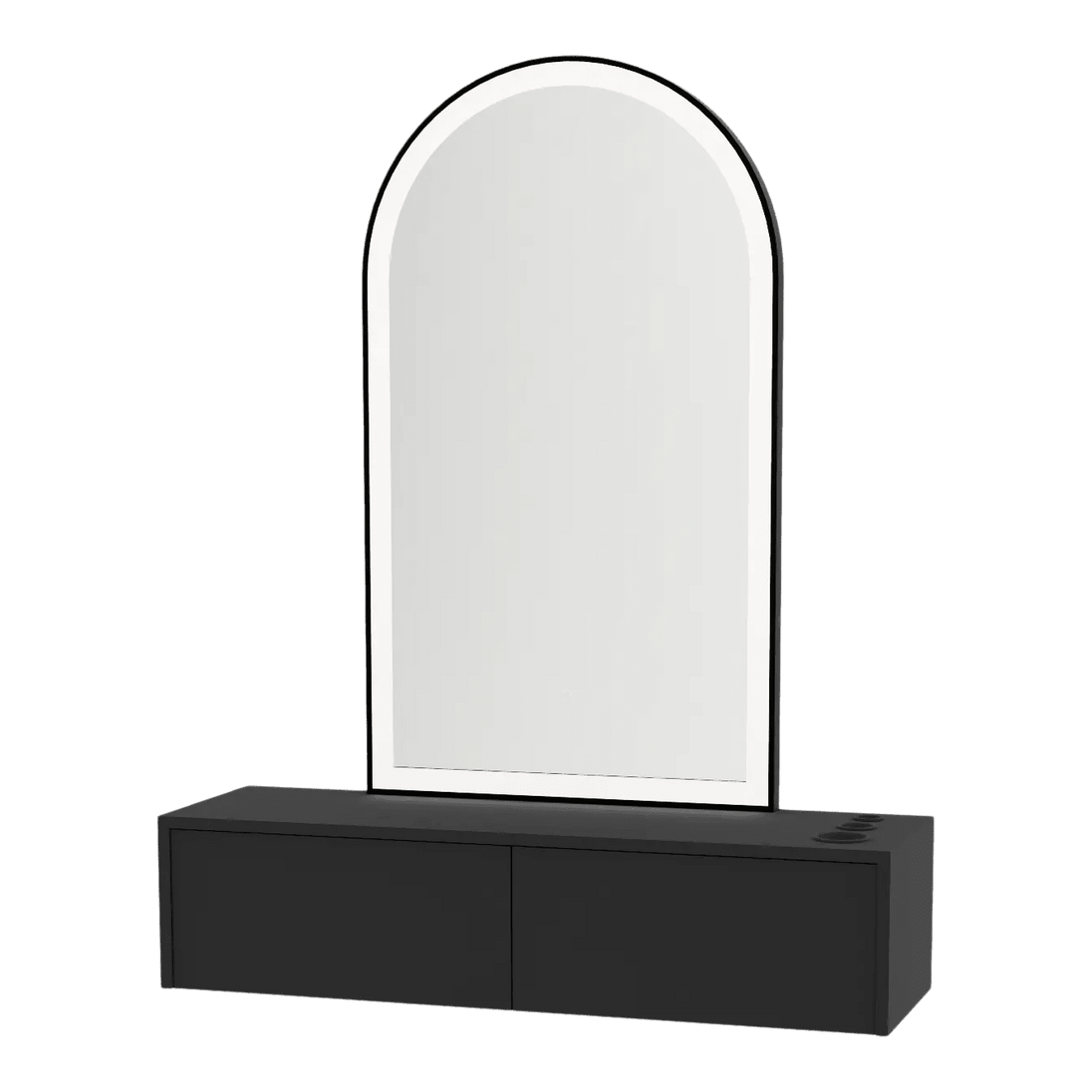 Glo Wall Mount Styling Station with Nestled Appliance Holder and Black Arch Paloma Mirror - Kaemark