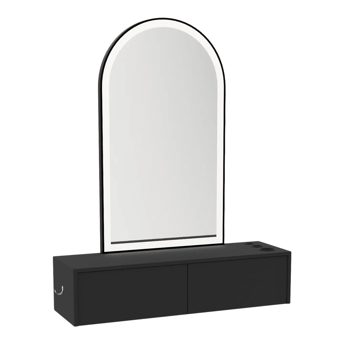 Glo Wall Mount Styling Station with Nestled Appliance Holder and Black Arch Paloma Mirror - Kaemark