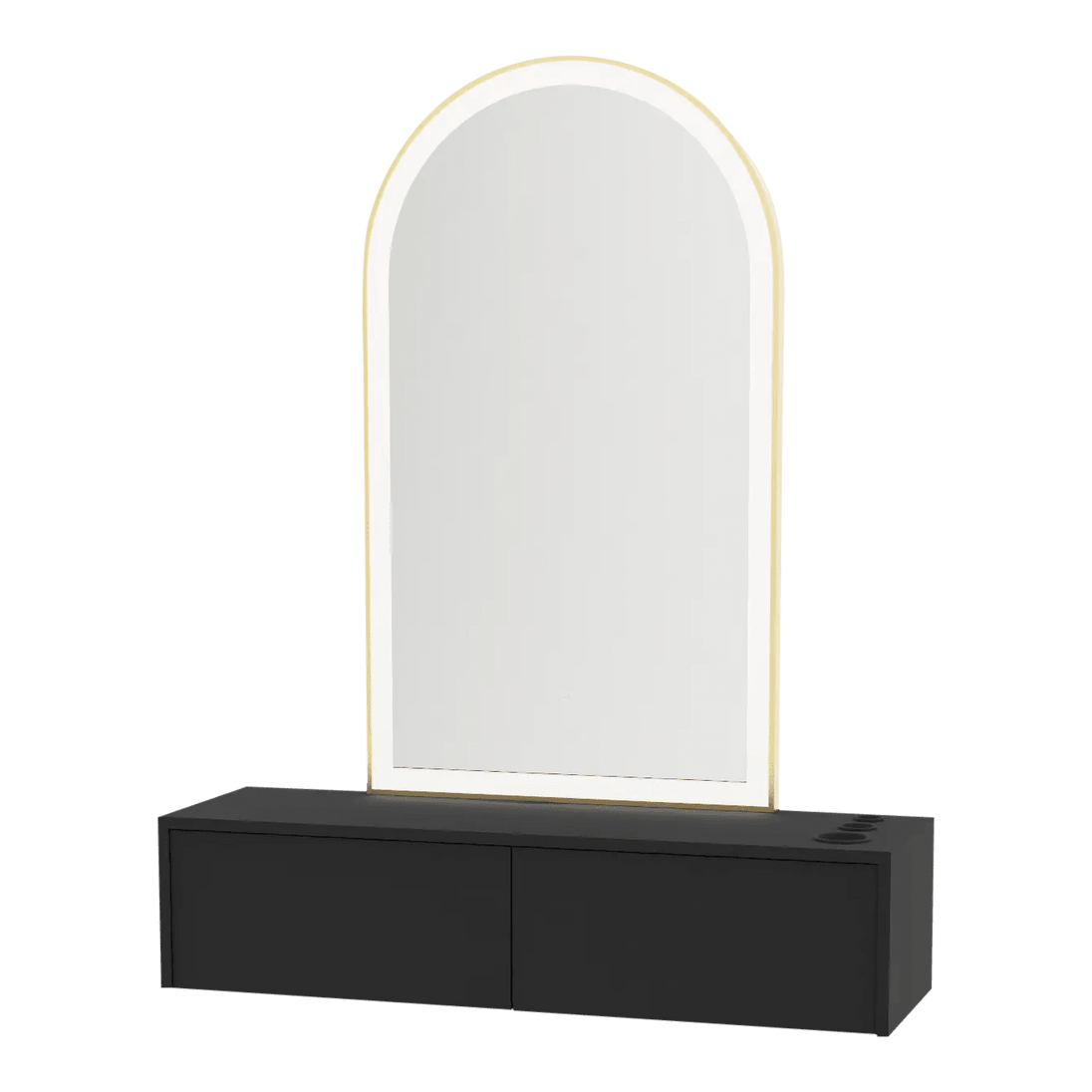 Glo Wall Mount Styling Station with Nestled Appliance Holder and Gold Arch Paloma Mirror - Kaemark