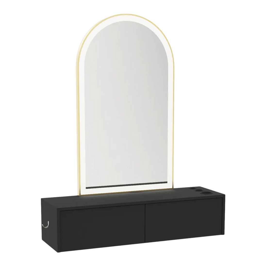 Glo Wall Mount Styling Station with Nestled Appliance Holder and Gold Arch Paloma Mirror - Kaemark