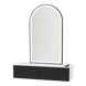 Glo Wall Mount Styling Station with Nestled Appliance Holder, Solid Surface Countertop, and Black Arch Paloma Mirror - Kaemark